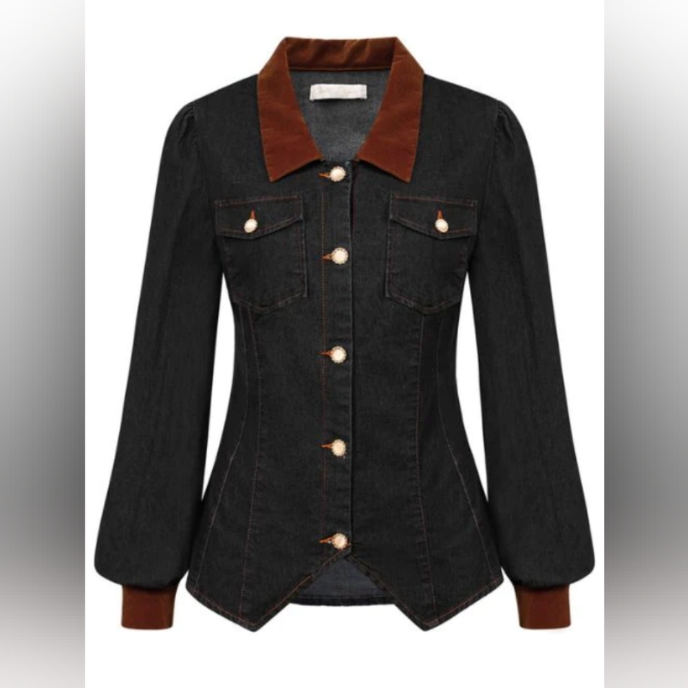 NWT - Belle Poque Vintage Style Lightweight Black Denim Blouse Jacket - Size XL